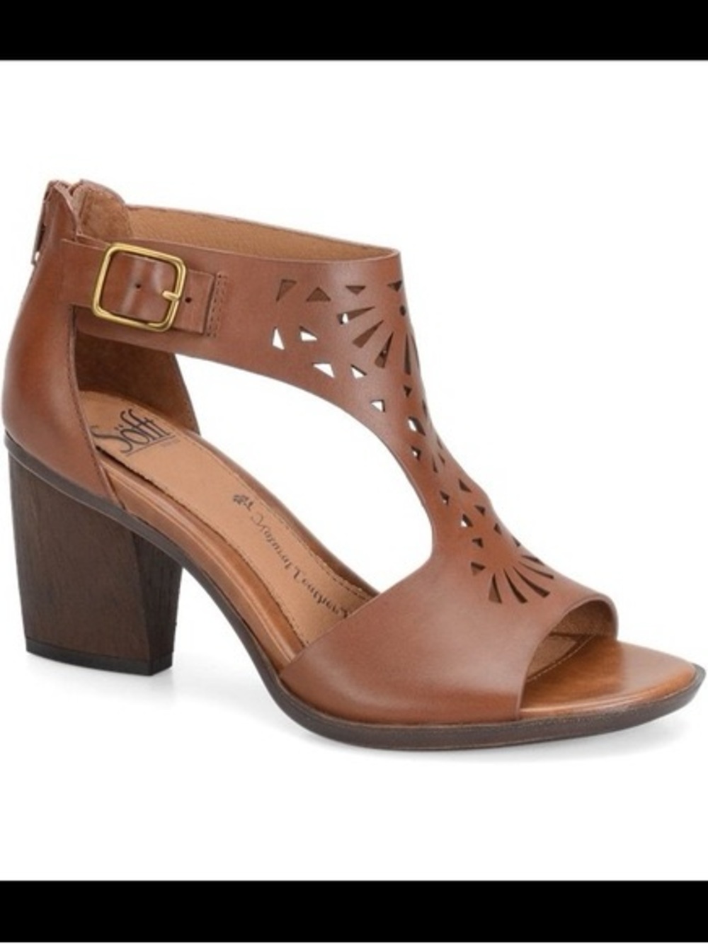Sofft Brown Cutout T-Strap Block Heel Sandal